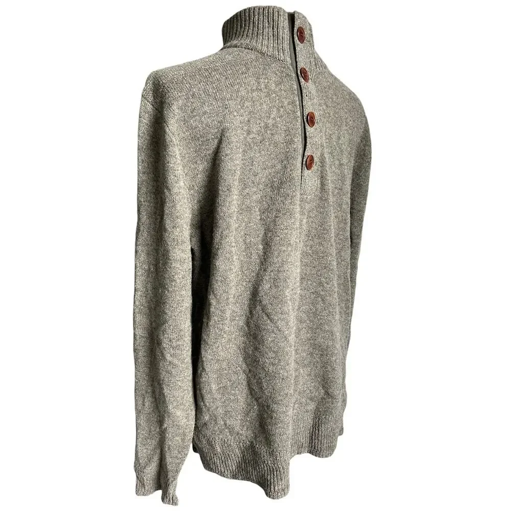 J. Crew Men’s Size‎ Large 100% Lambswool Button Front Mock Neck Sweater